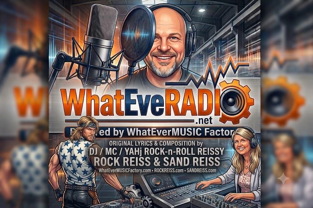 WhatEveRADIO.net ident: ROCK Reiss at the mic, Sand Reiss at the board, powered by WhatEverMUSIC Factory